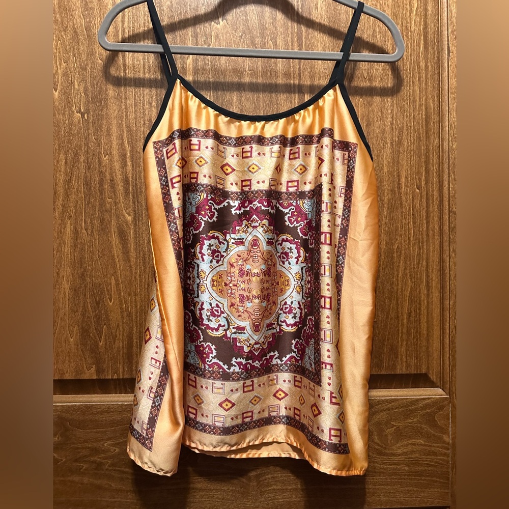 Harlowe & Graham Gold and Burgundy Patterned Camisole
